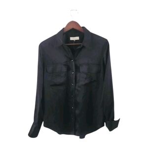 Madewell Black Silk Flap-Pocket Button-Up Shirt Womens Size M NEW NWT
